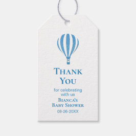 Blue Striped Hete Luchtballon Baby shower Dank u Cadeaulabel