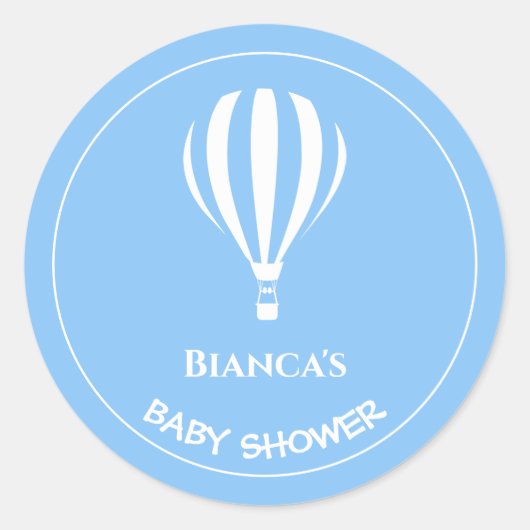 Blue Striped Hot Air Balloon Baby Shower Ronde Sticker (Voorkant)