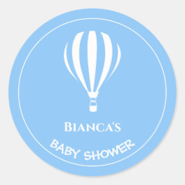 Blue Striped Hot Air Balloon Baby Shower Ronde Sticker