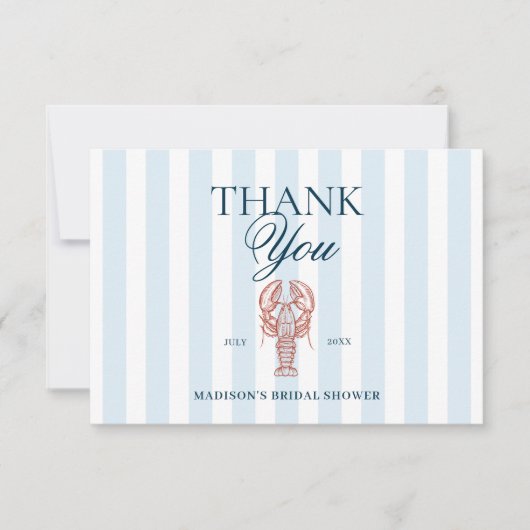 Blue Striped Lobster Theme Bridal Shower Bedankkaart (Voorkant)