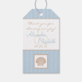 Blue Striped Modern Beach Guest Favor Dank je Cadeaulabel