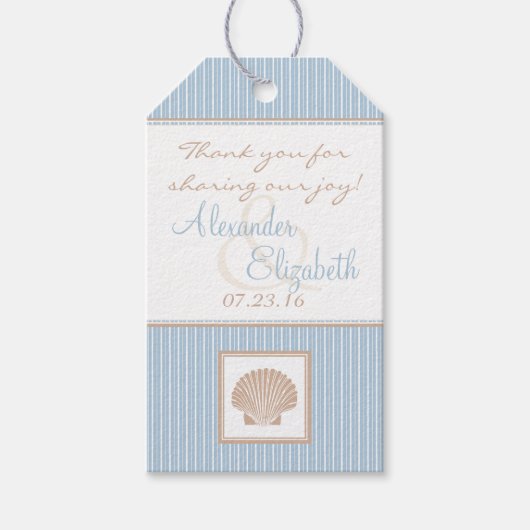 Blue Striped Modern Beach Guest Favor Dank je Cadeaulabel (Voorkant)