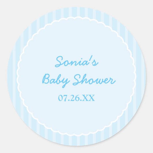 Blue Striped Modern Party Shower Sticker Label (Voorkant)