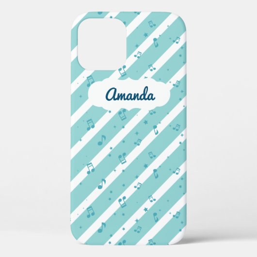 Blue Striped Muzieknoten iPhone 12 Hoesje (Achterkant)