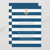Blue Striped Nautical Rehearsal Dinner Invite Kaart (Voorkant / Achterkant)