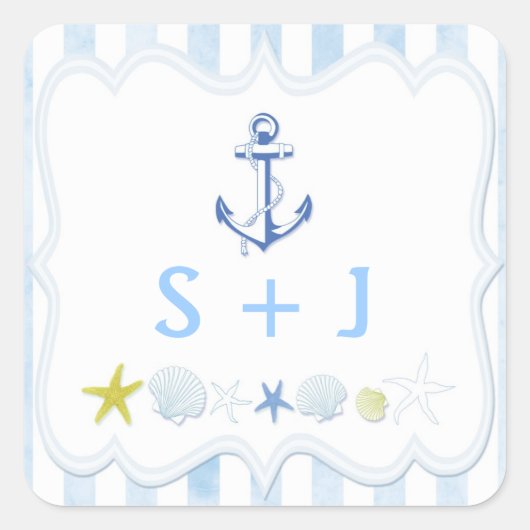 Blue Striped Nautical Wedding Favor Vierkante Sticker (Voorkant)