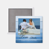 Blue Striped Nautical Wedding Photo Magnet (Voorkant / Achterkant)