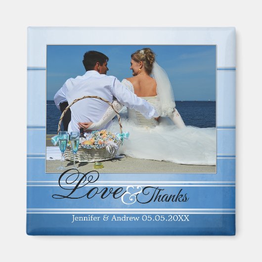 Blue Striped Nautical Wedding Photo Magnet (Voorkant)
