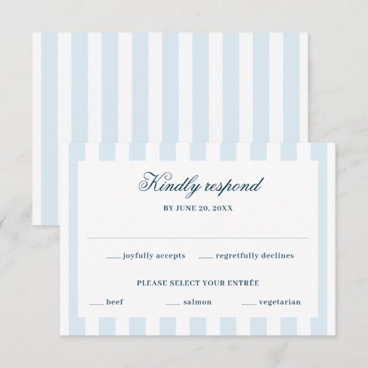 Blue Striped RSVP Kaartje (Voorkant / Achterkant)