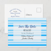 Blue Striped Save the Date Briefkaart (Voorkant / Achterkant)