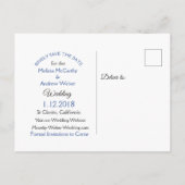 Blue Striped Save the Date Briefkaart (Achterkant)