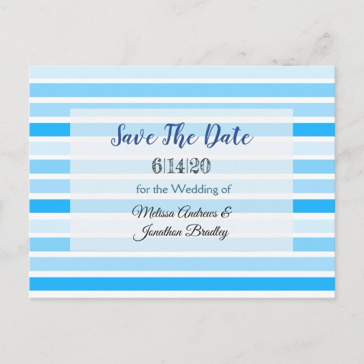 Blue Striped Save the Date Briefkaart (Voorkant)