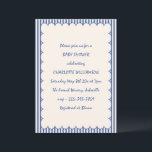 Blue Striped Scalloped Coastal Modern Baby Shower Kaart<br><div class="desc">This baby shower invitation features classic blue stripes with a sweet scalloped frame and handwritten style lettering. The timeless design feels fresh and charming, perfect for celebrating a new baby with friends and family. Personalize the invitation with the parent’s name, shower details, and registry information. Ideal for a spring or...</div>