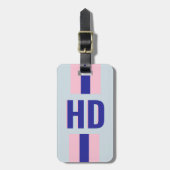 Blue striped Shadow Monogram retro vintage phone Bagagelabel (Voorkant verticaal)