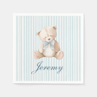 Blue Striped Teddy Bear Baby Boys Birthday Napkins Servet