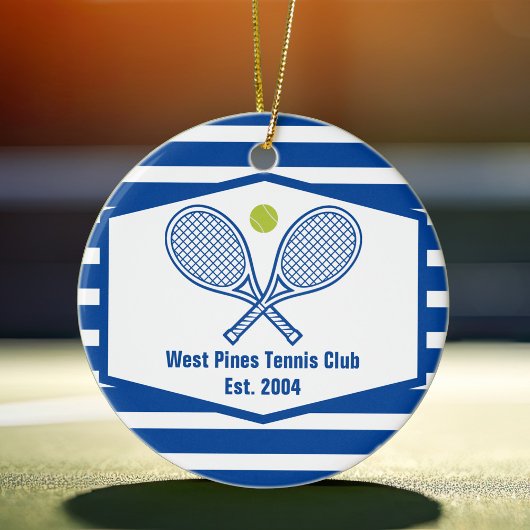 Blue Striped Tennis Custom Country Club Keramisch Ornament