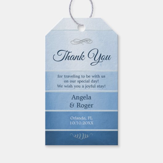 Blue Striped Ton sur Ton Wedding Favor Cadeaulabel (Voorkant)