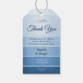 Blue Striped Ton sur Ton Wedding Favor Cadeaulabel (Achterkant)
