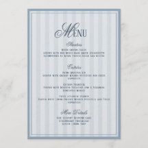 Blue Striped Wedding Menu  Card