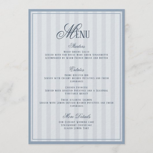 Blue Striped Wedding Menu  Card Kaart (Voorkant)