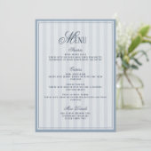 Blue Striped Wedding Menu  Card Kaart (Staand voorkant)