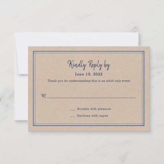 Blue Stripes Adult Only Wedding RSVP-kaart RSVP Kaartje (Voorkant)