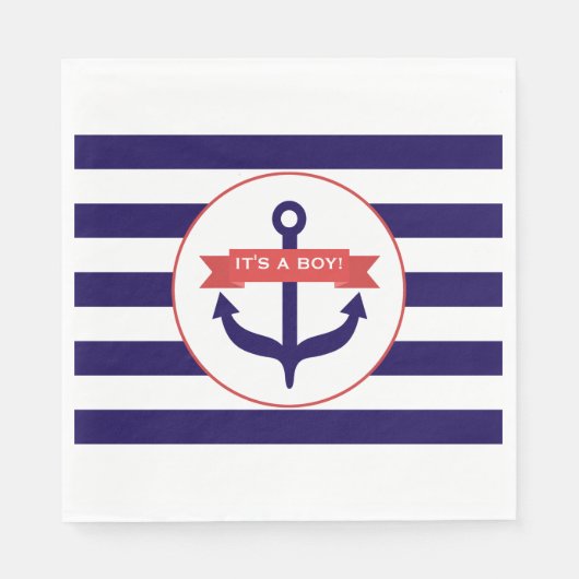Blue Stripes + Anchor Boy Baby shower Servet (Voorkant)