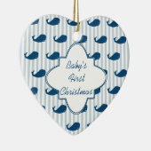 Blue Stripes and Whales Baby's First Kerstcer Keramisch Ornament (Rechts)