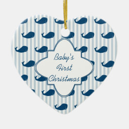 Blue Stripes and Whales Baby's First Kerstcer Keramisch Ornament