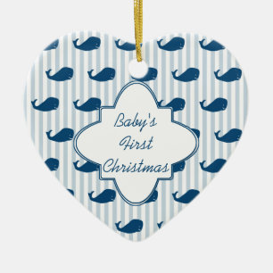 Blue Stripes and Whales Baby's First Kerstcer Keramisch Ornament
