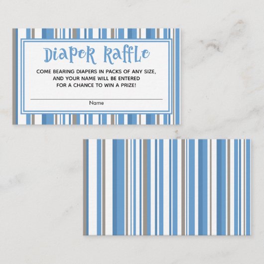 Blue Stripes Baby Boy Douche Luier Raffle Tickets Informatiekaartje (Voorkant / Achterkant)