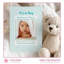 Blue Stripes Baby Boy Foto Aankondiging Geboorte