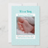 Blue Stripes Baby Boy Foto Aankondiging Geboorte (Achterkant)