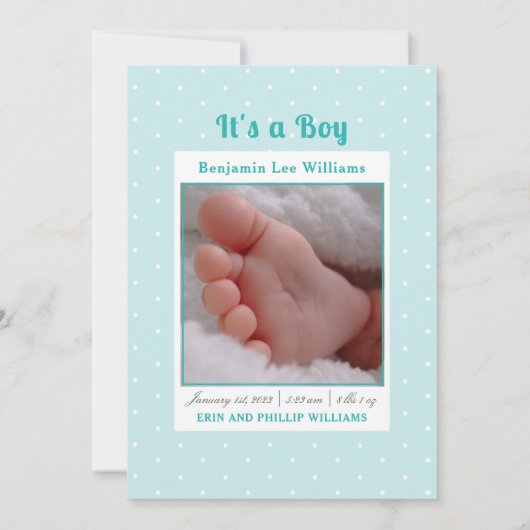 Blue Stripes Baby Boy Foto Aankondiging Geboorte (Achterkant)