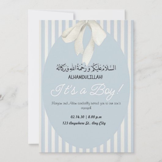 Blue Stripes Baby Jongen Aankondiging Aqiqah Uitno (Voorkant)