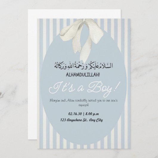 Blue Stripes Baby Jongen Aankondiging Aqiqah Uitno (Voorkant / Achterkant)