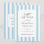 Blue Stripes Baby Shower Boy Invitation Kaart (Voorkant / Achterkant)