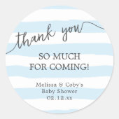 Blue Stripes baby shower dank je wel Ronde Sticker (Voorkant)