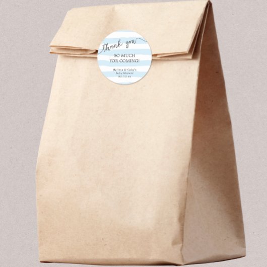 Blue Stripes baby shower dank je wel Ronde Sticker