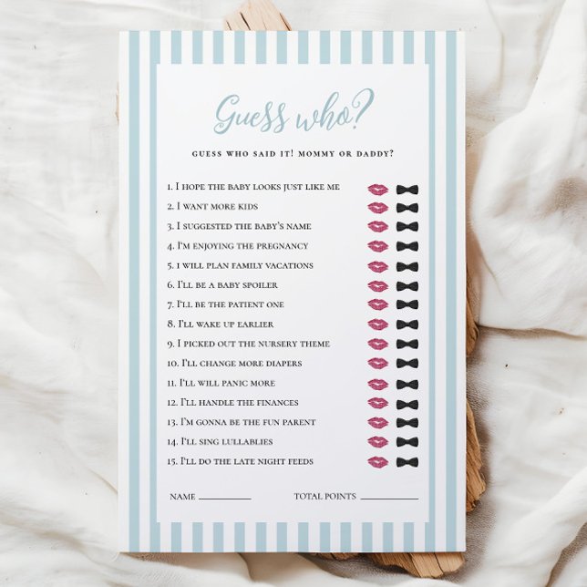 Blue Stripes Baby shower Raad eens wie het spel (Creator heeft geüpload)