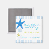 Blue Stripes Beach Wedding Save the Date Magneet (Voorkant / Achterkant)