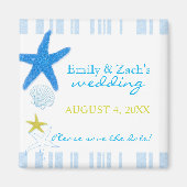 Blue Stripes Beach Wedding Save the Date Magneet (Voorkant)