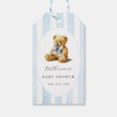 Blue Stripes Bear Baby Shower  Cadeaulabel (Voorkant)