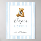 Blue Stripes Bear Baby Shower Diaper Raffle  Poster (Voorkant)