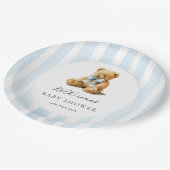 Blue Stripes Bear Baby Shower  Papieren Bordje (Gekanteld)