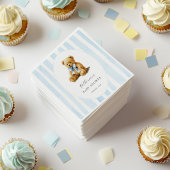 Blue Stripes Bear Baby Shower Welcome Sign Servet