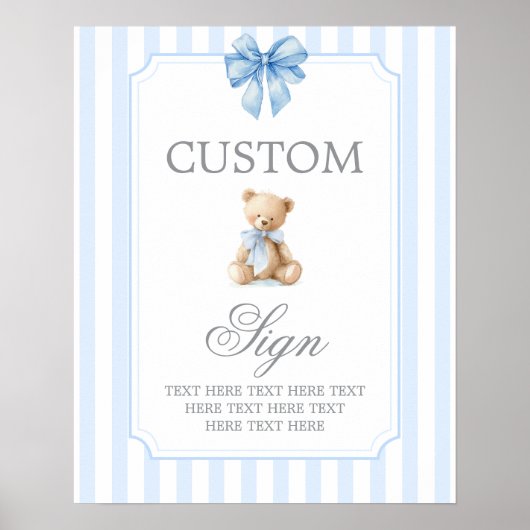 Blue Stripes Bear Customized sign Poster (Voorkant)