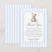 Blue Stripes Bear Grand millennial Bedankkaart (Voorkant / Achterkant)