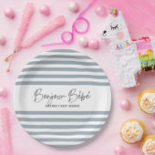 Blue Stripes Bonjour Bebe Papieren Bordje (Feest)
