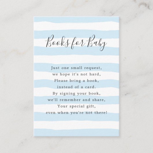 Blue Stripes Books voor Baby, baby shower Informatiekaartje (Voorkant)